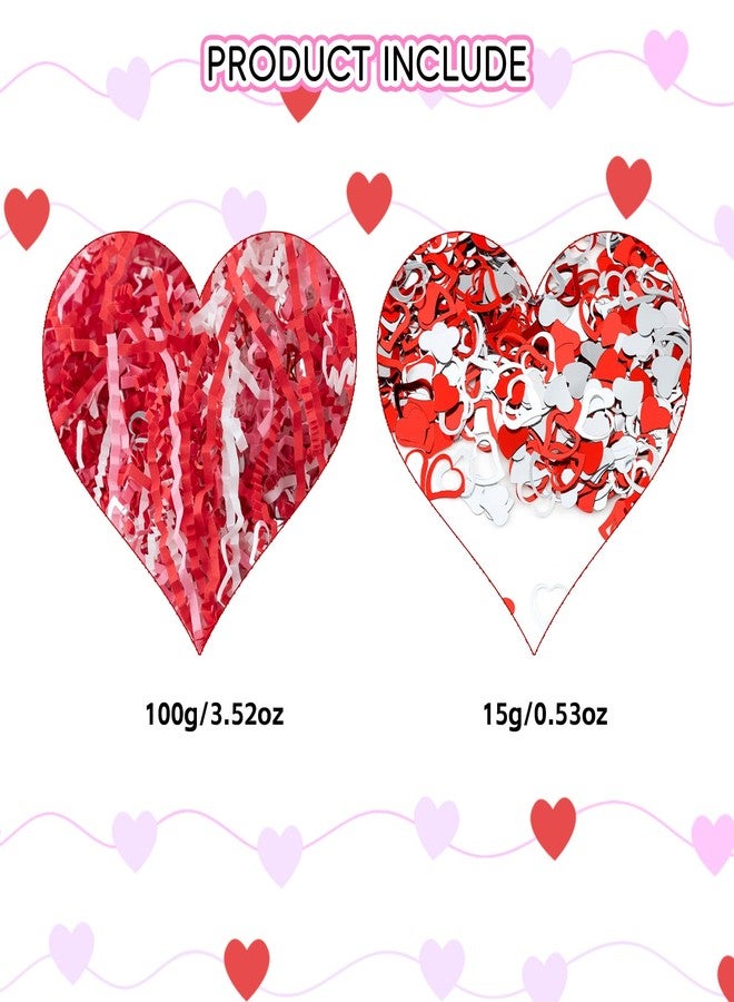CIPOWM Valentine's Day Crinkle Cut Paper Shred, Red Pink White Raffia Paper Shred Filler with Heart Confetti Shredded Paper Grass for Gift Wrapping Craft DIY Gift Bag Box Filling Party Supply，115g/4oz - Image 2